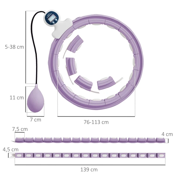 Sportnow slimme hula hoop reifen voor volwassenen met gewicht bal teller 16 knopen (76 113cm) verstelbare fitness stille afslank apparatuur infinity hula hoop voor gewichtsverlies, fitness paars 4