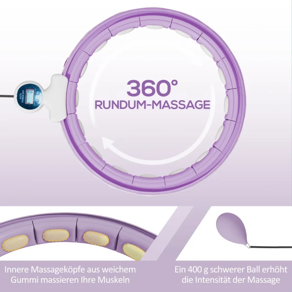 Sportnow slimme hula hoop reifen voor volwassenen met gewicht bal teller 16 knopen (76 113cm) verstelbare fitness stille afslank apparatuur infinity hula hoop voor gewichtsverlies, fitness paars 5