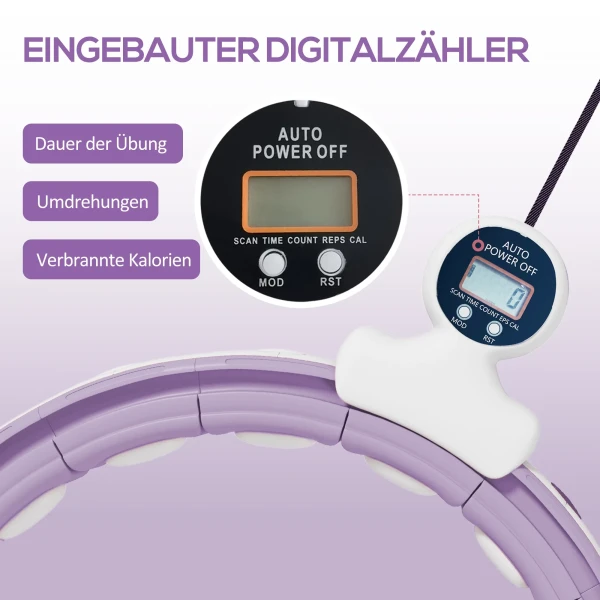 Sportnow slimme hula hoop reifen voor volwassenen met gewicht bal teller 16 knopen (76 113cm) verstelbare fitness stille afslank apparatuur infinity hula hoop voor gewichtsverlies, fitness paars 7
