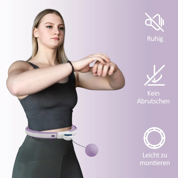 Sportnow slimme hula hoop reifen voor volwassenen met gewicht bal teller 16 knopen (76 113cm) verstelbare fitness stille afslank apparatuur infinity hula hoop voor gewichtsverlies, fitness paars 8