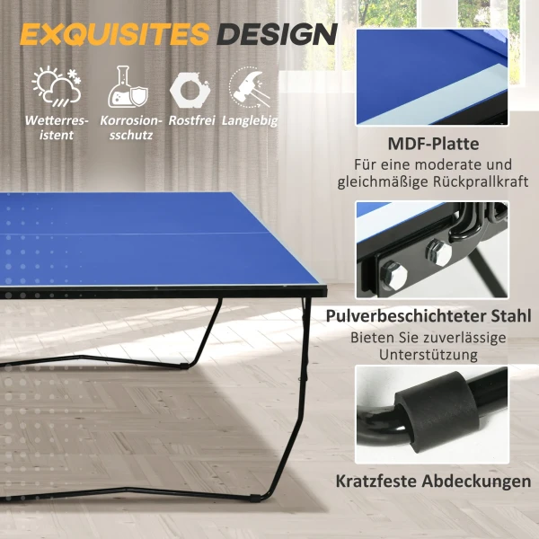 Sportnow tafeltennistafel, opvouwbare tafeltennistafel met net, wielen, 2 tafeltennisbatjes en 3 ballen, staal, blauw, 274 x 152,5 x 76 cm 7