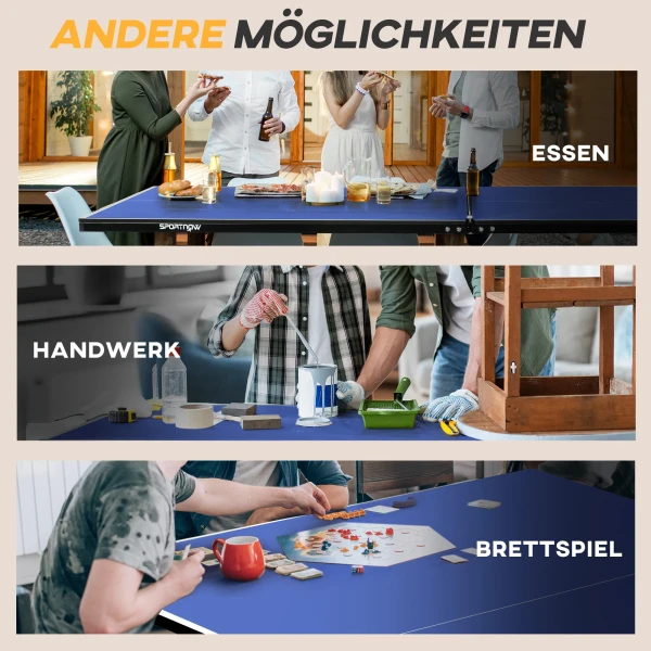 Sportnow tafeltennistafel, opvouwbare tafeltennistafel met net, wielen, 2 tafeltennisbatjes en 3 ballen, staal, blauw, 274 x 152,5 x 76 cm 8