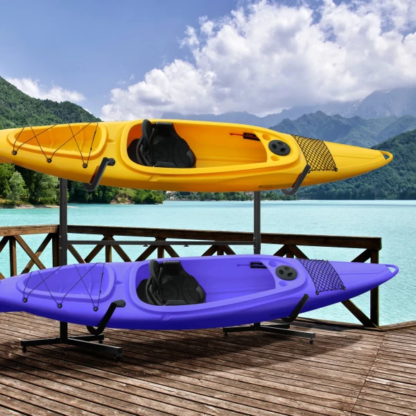 Sportnow verstelbaar kajakrek voor 2 kajaks, surfplanken, stand up paddles met gevoerde metalen houders 2