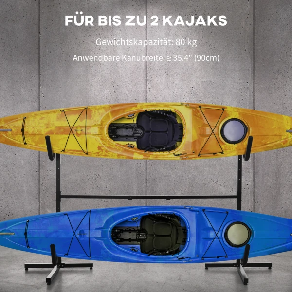 Sportnow verstelbaar kajakrek voor 2 kajaks, surfplanken, stand up paddles met gevoerde metalen houders 5