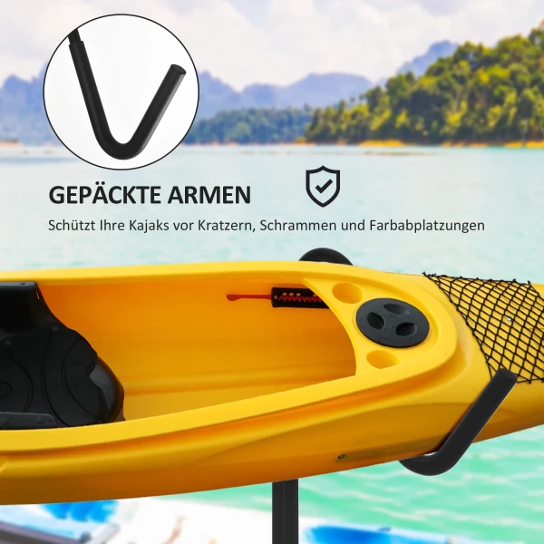 Sportnow verstelbaar kajakrek voor 2 kajaks, surfplanken, stand up paddles met gevoerde metalen houders 7