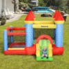 Springkasteel met glijbaan en zwembad, opblaasbaar speelkasteel voor 3 kinderen, oxford & polyester stof, rood blauw groen, voor kinderen 3 8 jaar 2