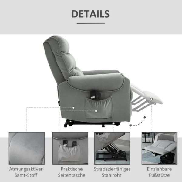 Sta op hulp relaxstoel elektrische massagestoel tv stoel met ligfunctie fluweelachtig polyester metaal schuim 5