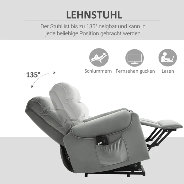 Sta op hulp relaxstoel elektrische massagestoel tv stoel met ligfunctie fluweelachtig polyester metaal schuim 6