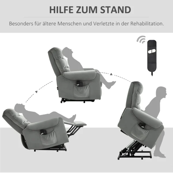 Sta op hulp relaxstoel elektrische massagestoel tv stoel met ligfunctie fluweelachtig polyester metaal schuim 7