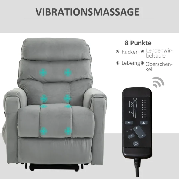 Sta op hulp relaxstoel elektrische massagestoel tv stoel met ligfunctie fluweelachtig polyester metaal schuim 8