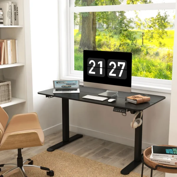 Sta zit bureau, elektrisch, met anti botsing, oververhittingsbeveiliging, opslagopties, 140x70x72 116cm, spaanplaat, zwart 2