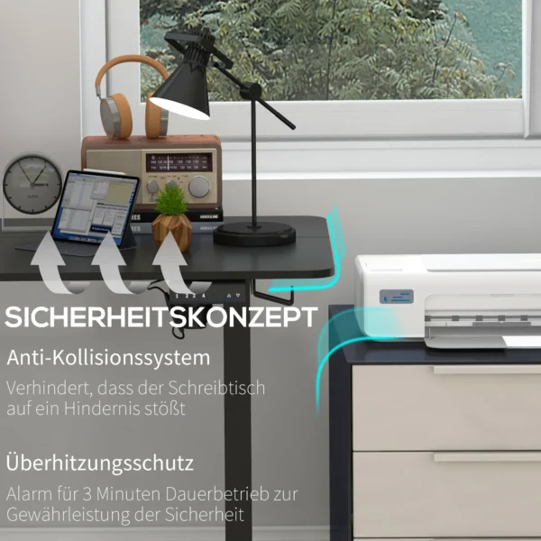 Sta zit bureau, elektrisch, met anti botsing, oververhittingsbeveiliging, opslagopties, 140x70x72 116cm, spaanplaat, zwart 7