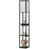 Staande lamp, staande lamp met 3 vakken, e27 fitting, staande lamp met stoffen lampenkap, usb a, usb c aansluitingen voor woonkamer, wit+zwart, excl. gloeilamp 1