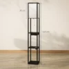 Staande lamp, staande lamp met 3 vakken, e27 fitting, staande lamp met stoffen lampenkap, usb a, usb c aansluitingen voor woonkamer, wit+zwart, excl. gloeilamp 4