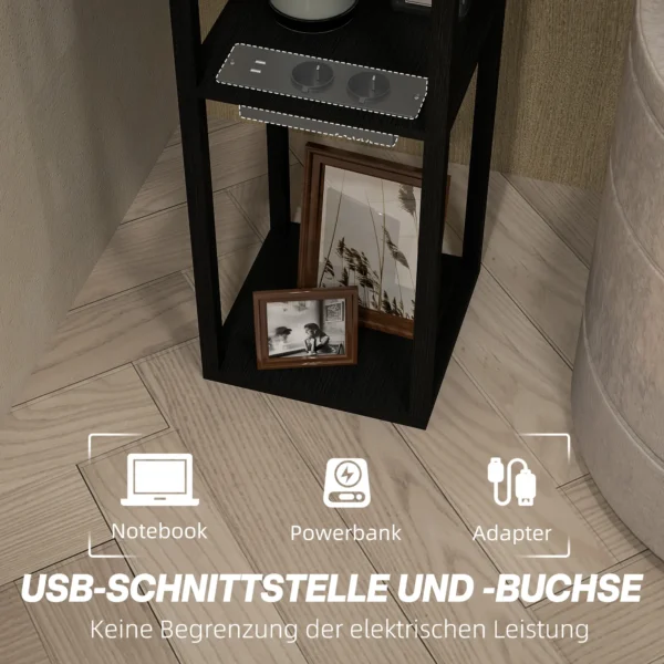 Staande lamp, staande lamp met 3 vakken, e27 fitting, staande lamp met stoffen lampenkap, usb a, usb c aansluitingen voor woonkamer, wit+zwart, excl. gloeilamp 5