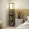 Staande lamp, staande lamp met 3 vakken, e27 fitting, staande lamp met stoffen lampenkap, usb a, usb c aansluitingen voor woonkamer, wit+zwart, excl. gloeilamp 8