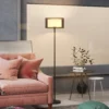 Staande lamp, staande lamp met e27 fitting, tweekleurige lampenkap van stof, staande lamp met voetschakelaar staande lamp voor woonkamer, slaapkamer, exclusief lichtbron, zwart 10