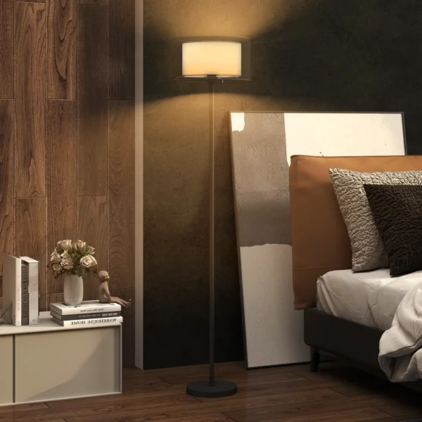 Staande lamp, staande lamp met e27 fitting, tweekleurige lampenkap van stof, staande lamp met voetschakelaar staande lamp voor woonkamer, slaapkamer, exclusief lichtbron, zwart 2