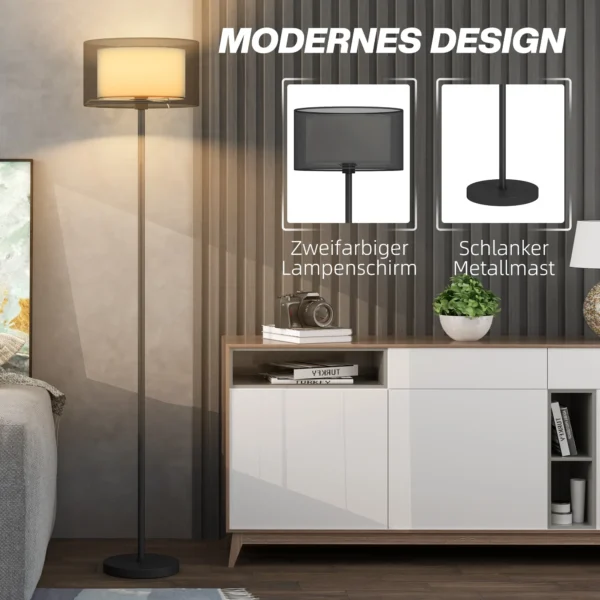 Staande lamp, staande lamp met e27 fitting, tweekleurige lampenkap van stof, staande lamp met voetschakelaar staande lamp voor woonkamer, slaapkamer, exclusief lichtbron, zwart 5