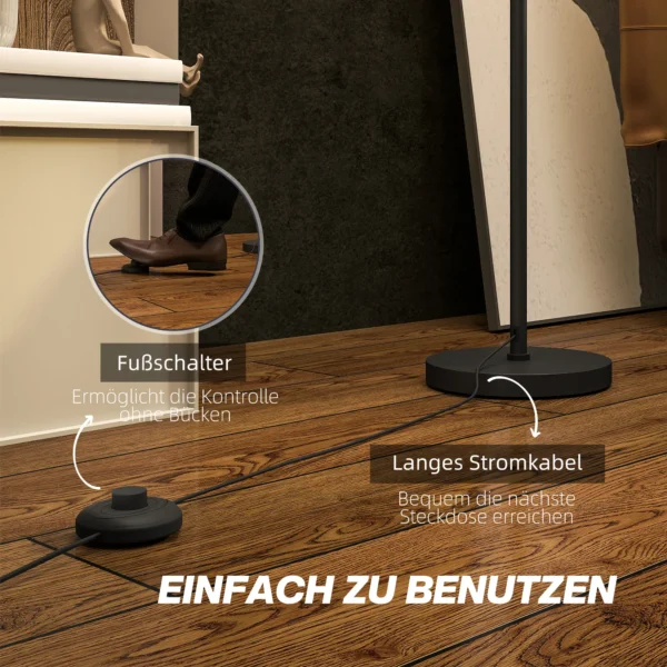 Staande lamp, staande lamp met e27 fitting, tweekleurige lampenkap van stof, staande lamp met voetschakelaar staande lamp voor woonkamer, slaapkamer, exclusief lichtbron, zwart 6
