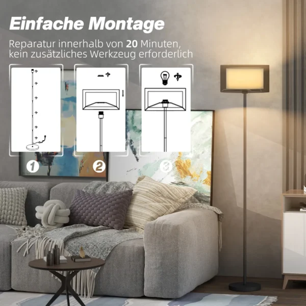 Staande lamp, staande lamp met e27 fitting, tweekleurige lampenkap van stof, staande lamp met voetschakelaar staande lamp voor woonkamer, slaapkamer, exclusief lichtbron, zwart 7