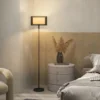Staande lamp, staande lamp met e27 fitting, tweekleurige lampenkap van stof, staande lamp met voetschakelaar staande lamp voor woonkamer, slaapkamer, exclusief lichtbron, zwart 9