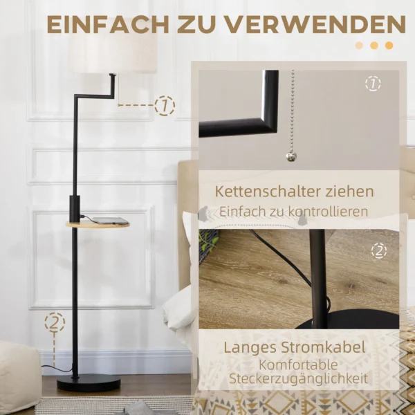 Staande lamp, staande lamp met opbergruimte, 40 w staande lamp met usb aansluiting, staande lamp, staal, crème, Ø40 x 168 cm, excl. gloeilamp 8