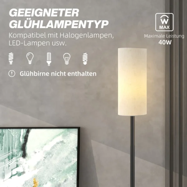 Staande lamp, staande lamp met stoffen lampenkap, e27 fitting, staande lamp staande lamp met voetschakelaar voor woonkamer, slaapkamer, exclusief lichtbron, wit 8