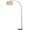 Staande lamp woonkamer staande lamp met linnen lampenkap, staande lamp met e27 fitting, voetschakelaar, verstelbare hoogte booglamp voor slaapkamer, zwart, excl. gloeilamp 1