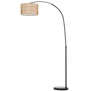 Staande lamp woonkamer staande lamp met linnen lampenkap, staande lamp met e27 fitting, voetschakelaar, verstelbare hoogte booglamp voor slaapkamer, zwart, excl. gloeilamp 1