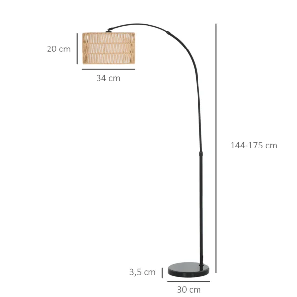Staande lamp woonkamer staande lamp met linnen lampenkap, staande lamp met e27 fitting, voetschakelaar, verstelbare hoogte booglamp voor slaapkamer, zwart, excl. gloeilamp 4