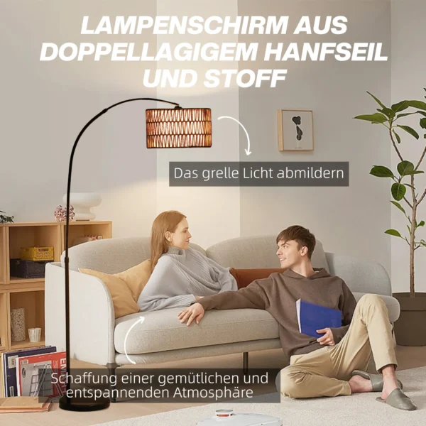 Staande lamp woonkamer staande lamp met linnen lampenkap, staande lamp met e27 fitting, voetschakelaar, verstelbare hoogte booglamp voor slaapkamer, zwart, excl. gloeilamp 5