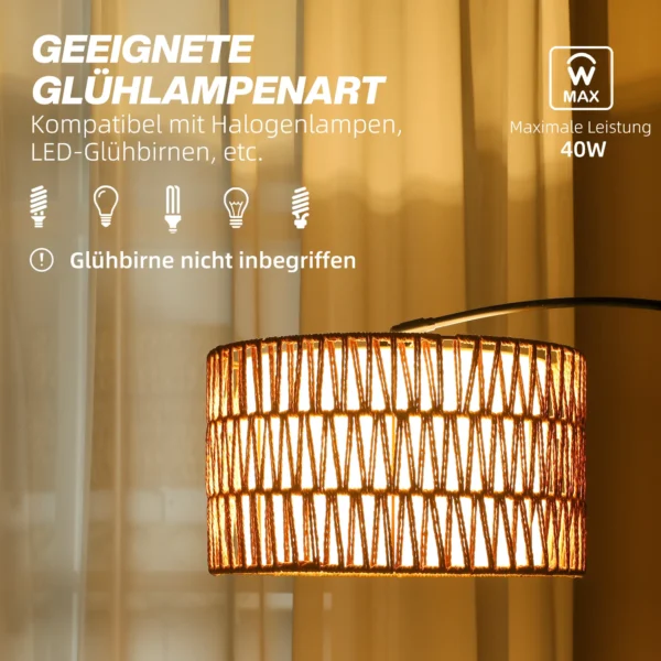 Staande lamp woonkamer staande lamp met linnen lampenkap, staande lamp met e27 fitting, voetschakelaar, verstelbare hoogte booglamp voor slaapkamer, zwart, excl. gloeilamp 7