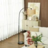 Staande lamp woonkamer staande lamp met linnen lampenkap, staande lamp met e27 fitting, voetschakelaar, verstelbare hoogte booglamp voor slaapkamer, zwart, excl. gloeilamp 8