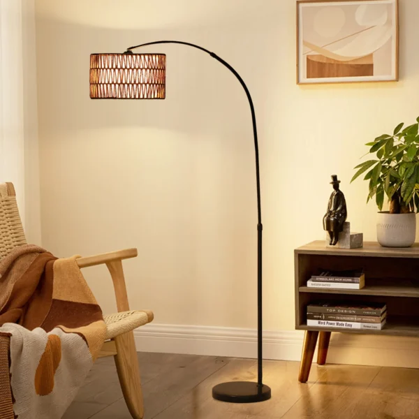 Staande lamp woonkamer staande lamp met linnen lampenkap, staande lamp met e27 fitting, voetschakelaar, verstelbare hoogte booglamp voor slaapkamer, zwart, excl. gloeilamp 9