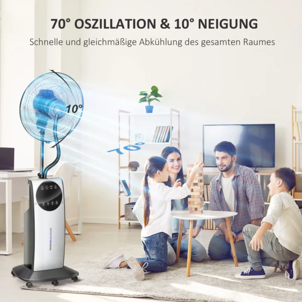 Staande ventilator met sproeinevel 90w koelventilator 3 luchtmodi 31l watertank rollen afstandsbediening zwart 8