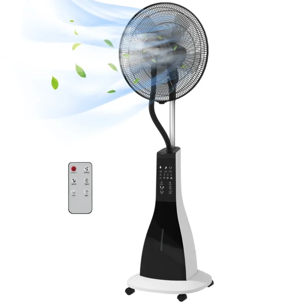 Staande ventilator met waternevel functie 90w, 3l tank, 3 niveaus, oscillerend, met afstandsbediening, zwart 1