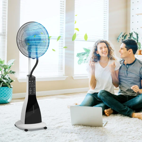 Staande ventilator met waternevel functie 90w, 3l tank, 3 niveaus, oscillerend, met afstandsbediening, zwart 10