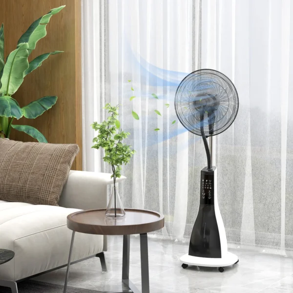 Staande ventilator met waternevel functie 90w, 3l tank, 3 niveaus, oscillerend, met afstandsbediening, zwart 2