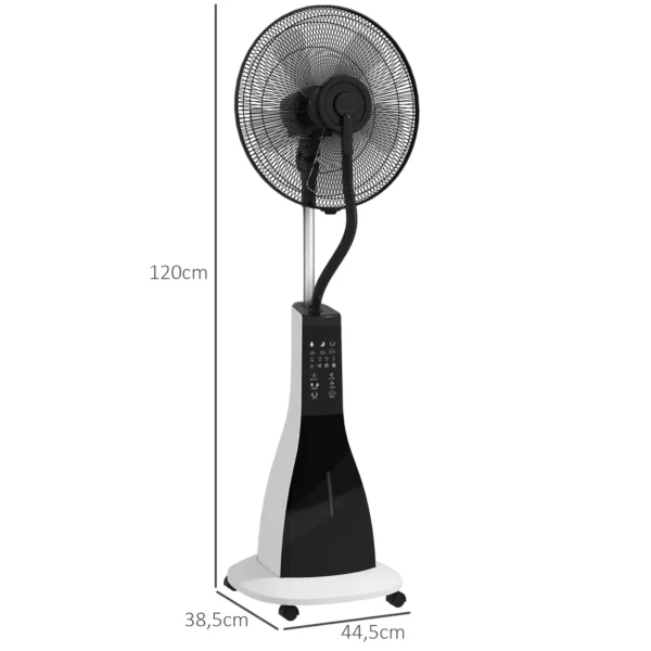 Staande ventilator met waternevel functie 90w, 3l tank, 3 niveaus, oscillerend, met afstandsbediening, zwart 4
