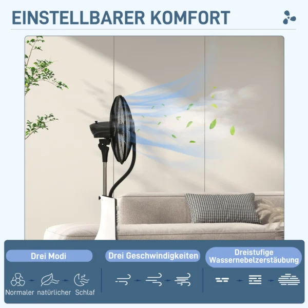 Staande ventilator met waternevel functie 90w, 3l tank, 3 niveaus, oscillerend, met afstandsbediening, zwart 6