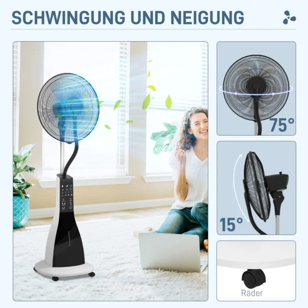 Staande ventilator met waternevel functie 90w, 3l tank, 3 niveaus, oscillerend, met afstandsbediening, zwart 7