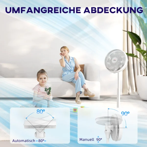 Staande ventilator stil met afstandsbediening, ventilator met 12 snelheidsniveaus, timer, kanteling & oscillatie instelbaar, slaapmodi, wit 7