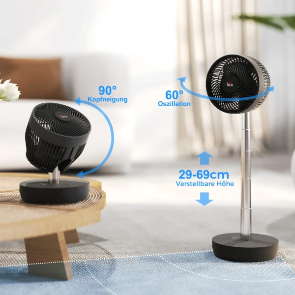 Staande ventilator usb oplaadbare ventilator met afstandsbediening verstelbare helling oscillatie 10 snelheidsniveaus timer in hoogte verstelbare telescoopventilator voor kantoor camping 5