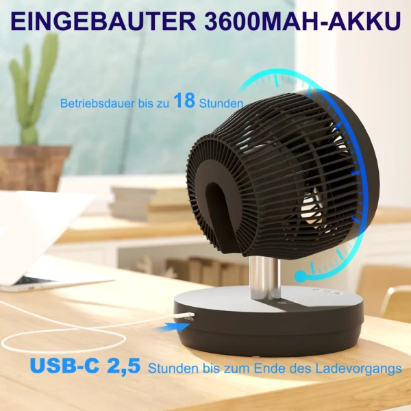 Staande ventilator usb oplaadbare ventilator met afstandsbediening verstelbare helling oscillatie 10 snelheidsniveaus timer in hoogte verstelbare telescoopventilator voor kantoor camping 6