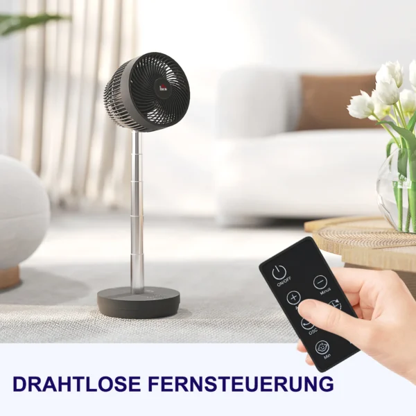 Staande ventilator usb oplaadbare ventilator met afstandsbediening verstelbare helling oscillatie 10 snelheidsniveaus timer in hoogte verstelbare telescoopventilator voor kantoor camping 7