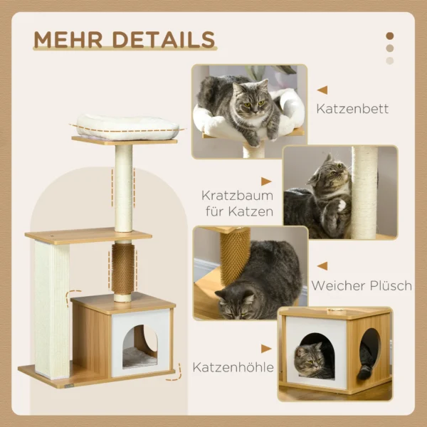 Stabiele krabpaal 114h cm voor kleine katten, kattenboom met krabpaal, kattenhol en klimboom van eikenhout 6