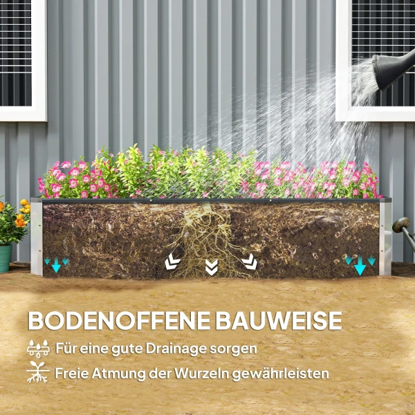 Stalen hoogbed xxl tuinbed plantenbak donkergrijs met handschoenen, 183x47x40cm voor groenten & bloemen 6