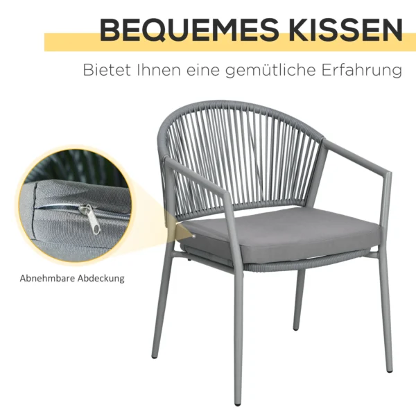 Stijlvolle zitgroep 2 tuinstoelen salontafel balkonmeubelset, stalen frame grijs, ideaal voor tuin & terras 6
