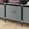 Stoffenkast kledingkast met kledingstang 10 vakken 4 lades garderobe vlies look donkergrijs voor slaapkamer & gang 10